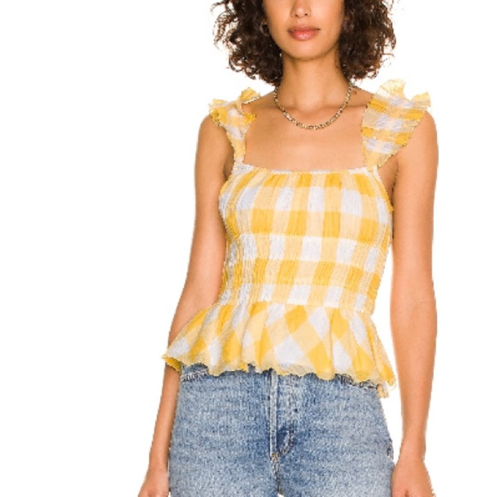 SAYLOR Yellow and White Peplum Blouse with Ruffled Straps